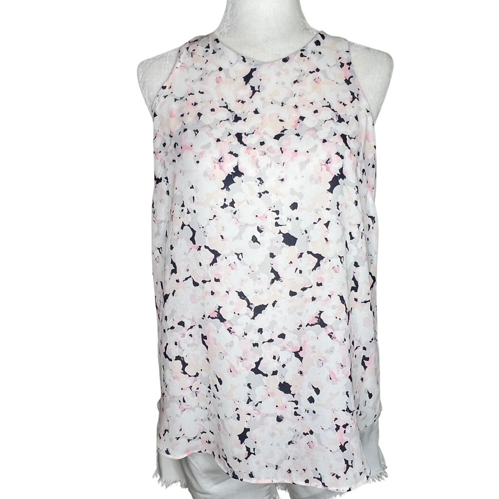 Alice Collection Floral Watercolor Chiffon Sleeveless Blouse White Pink Small S - Picture 13 of 13